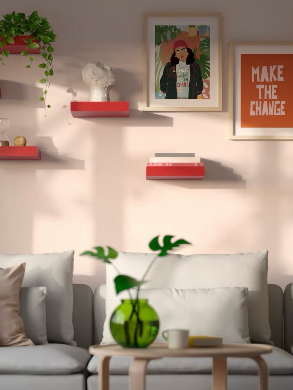 {IKEA} Lack Modern Red Floating Wall Shelves - Home Wall Decor